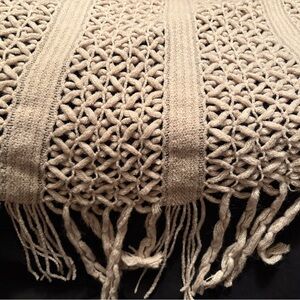 Beige Knit Fringe Throw Blanket